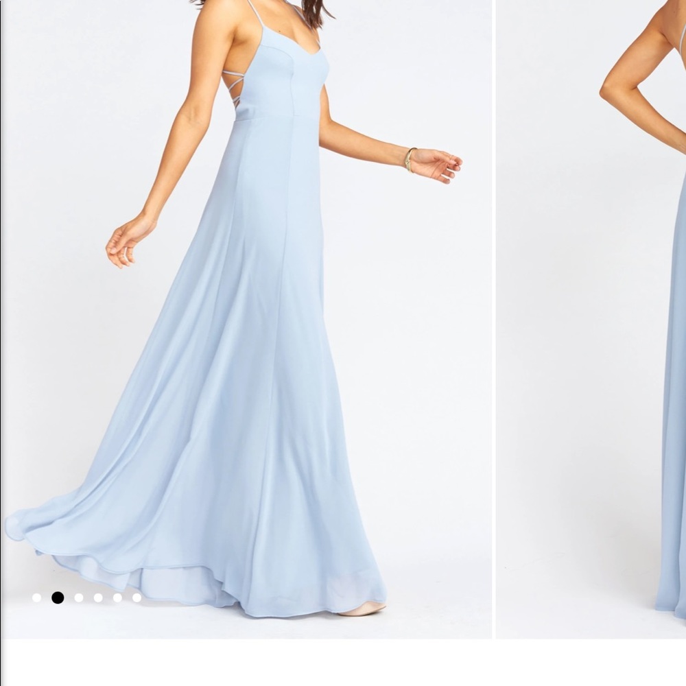 Show Me Your Mumu Godshaw Goddess Gown ~ Steel Blue Chiffon ~ Size S